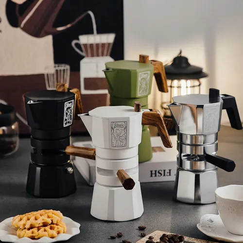 Vista 9 de Bincoo Máquina de café expreso de 4.1 fl oz, doble válvula, olla moka con extractor de termostato, evita la extracción excesiva, olla italiana