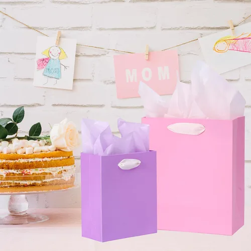 Vista 7 de Nihuecne Paquete de 8 bolsas de regalo coloridas de varios tamaños con papel de seda para cumpleaños, baby showers, Pascua y más