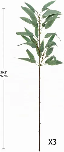 Vista 5 de Tallos de Eucalipto Artificial, Hojas de Eucalipto Sauce de 34" de Largo, Hojas Falsas de Salix, 3 Piezas de Tallos de Vegetación Artificial