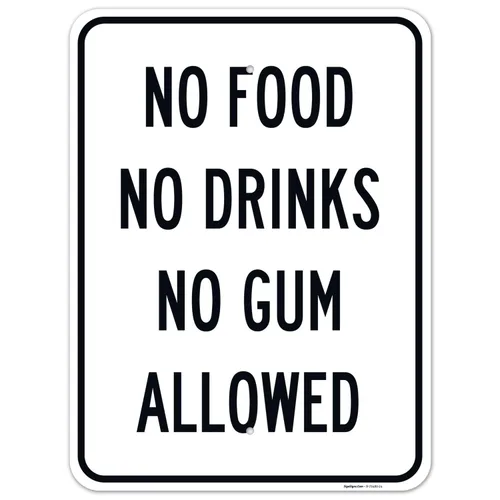 Vista 11 de Letrero de No Food No Drinks No Gum Allowed, 10 x 7 pulgadas, libre de óxido, aluminio 040, resistente a la decoloración, fabricado en Estados