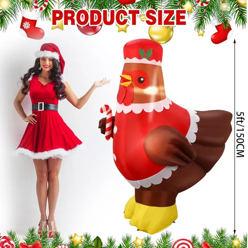 Vista 2 de Ceenna Pollo Inflable Grande de Navidad Iluminado de 5 pies con Luz LED Colorida Incorporada, Pavo Inflable, Pollo Hinchable, Decoración de Jardín