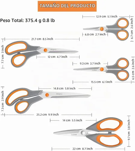 Vista 5 de Asdirne Juego de tijeras de cocina, acero inoxidable de grado cuchillo, tijeras multiusos con mango cómodo TPR, incluye una tijeras para aves