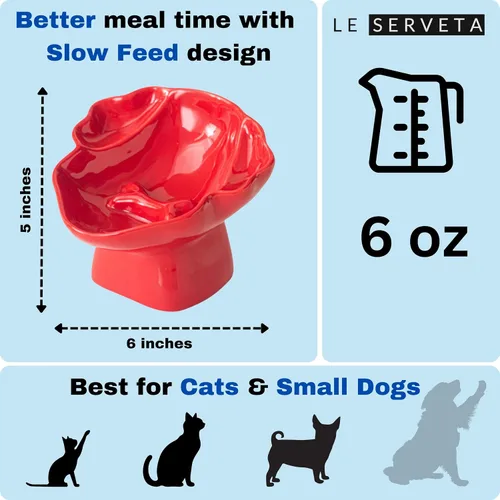 Vista 2 de Cuenco elevado de cerámica para mascotas, comedero lento elevado para gatos y perros, diseño decorativo para perritos de pie, base antideslizante