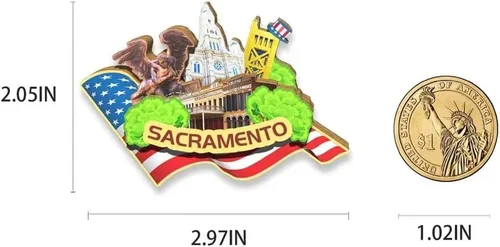 Vista 3 de Imán de Sacramento de los E.E.U.U. Imán del refrigerador de madera 3D hitos de viaje coleccionable recuerdos decoración hecho a mano 2
