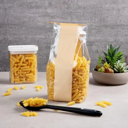 Vista 3 de Restaurantware -Bag Tek - Bolsas de corbata de estaño kraft de 4.6 x 3.5 x 12.5 pulgadas, 100 bolsas resellables para panadería, fondo plano