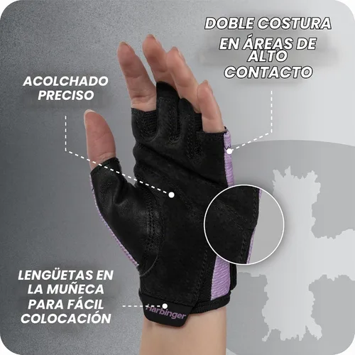 Vista 8 de Harbinger Power Gloves 3.0 - Guantes de levantamiento de pesas duraderos de medio dedo con cierre de muñeca ajustable, palma de cuero transpirable