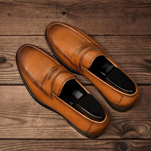 Vista 4 de FRASOICUS Zapatos de vestir para hombre, zapatos sin cordones, mocasines de cuero genuino para hombres