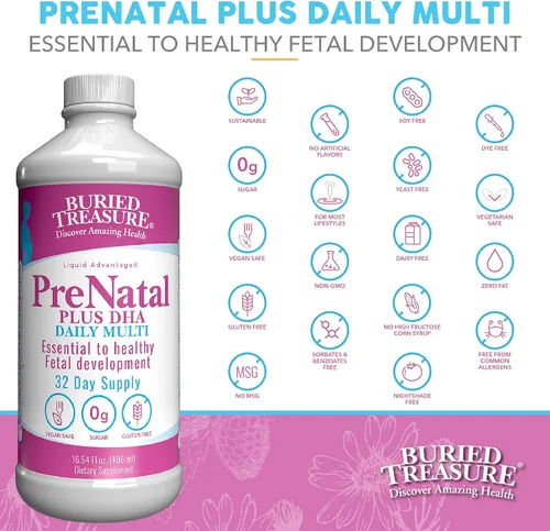 Vista 4 de Buried Treasure Prenatal Plus DHA Complete, 16 onzas, hierro DHA Omega3 natural