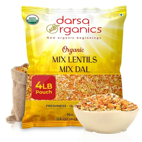 Vista 8 de Darsa Organics Lentejas mixtas (Panchratna Dal) 2 libras USDA Orgánico, sin OMG, Kosher Superalimento rico en proteínas y fibra Ideal
