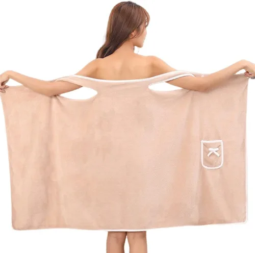 Vista 3 de Toalla de baño grande para mujer, toalla de terciopelo coral (bolsillo azul)