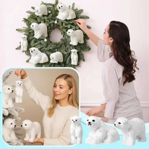 Vista 2 de Yinder 4 piezas Adorno de Navidad de Oso Polar Grande Oso Polar de Peluche Blanco con Bufanda Animales Colgantes de Oso Polar de Peluche Realistas