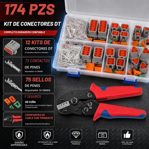 Vista 8 de 174Pcs 12 Kits Kit de Conectores DT Con Alicate de Crimpado para Conectores Deutsch, Conectores de 2 3 4 6 8 12 Pines Conectores Eléctricos