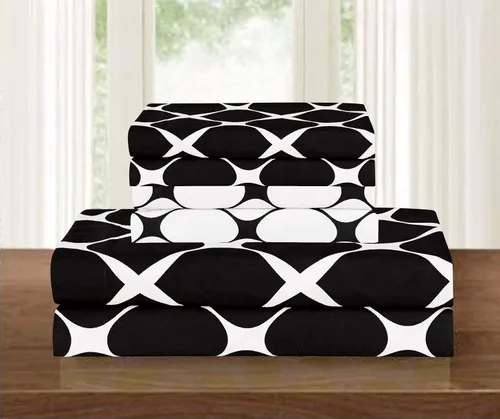 Vista 2 de Elegant Comfort Juego de funda de edredón reversible de 2 piezas con funda de edredón con funda de almohada, 1500 hilos, estampado de enrejado Negro
