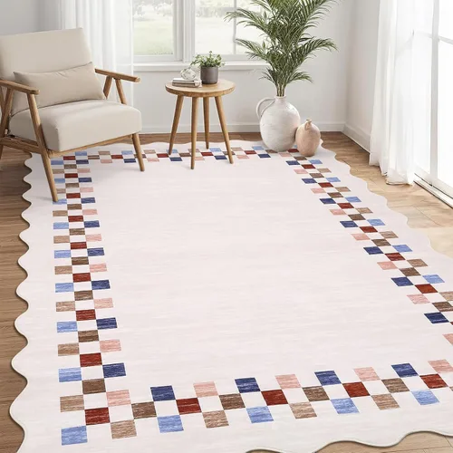 Vista 19 de GarveeHome Alfombra lavable de 5 x 7 pies para sala de estar, alfombra Beige festoneado