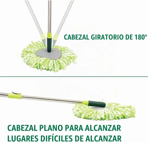 Vista 4 de Pine-Sol Juego de trapeador giratorio y cubo, cabezal de trapeador de microfibra con mango extensible y cubo fácil de escurrir, sistema de limpieza