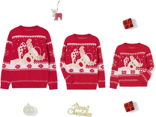 Vista 4 de Suéter navideño a juego para la familia, con estampado de copos de nieve de reno, suéter feo de manga larga 1 estilo.