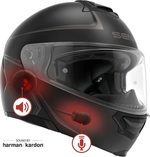 Vista 2 de Sena Impulse DOT Casco de motocicleta modular con Bluetooth abatible con sonido de Harman Kardon, casco con visor doble con intercomunicador