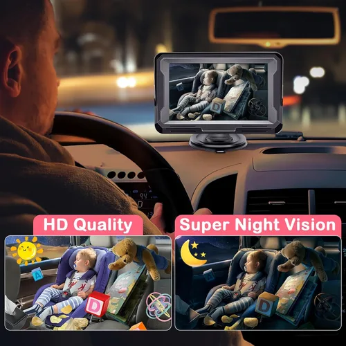 Vista 4 de AMTIFO Cámara de coche para bebés para niñas: Cámara de asiento trasero HD 1080P con visión nocturna IR - Instalación Plug & Play Monitor de 4.3