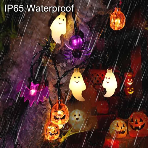 Vista 2 de Cadena de luces de Halloween con energía solar, 40 LED, 8 modos, resistente al agua, encendido/apagado automático, para uso en exteriores