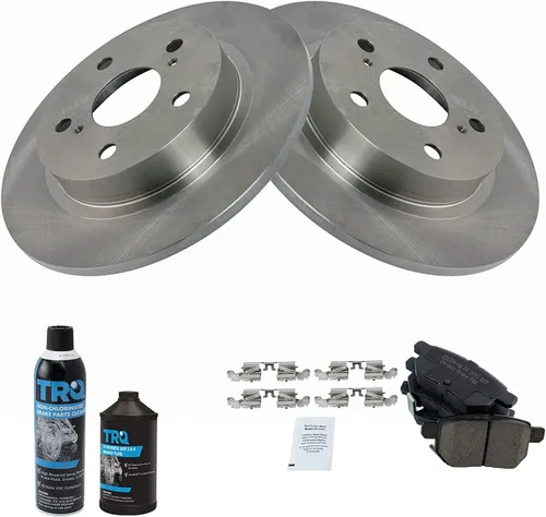 Vista 2 de TRQ Kit de pastillas de freno trasero y rotor, kit químico de freno, pastillas de freno Rotor de freno de cerámica compatible con Scion tC 2011-2016