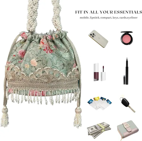 Vista 7 de Elora Capsule Bridal Clutch - Gris Azul, bolso de mano floral, bolso para fiesta de noche, bolsas festivas Diwali, Gris azulado
