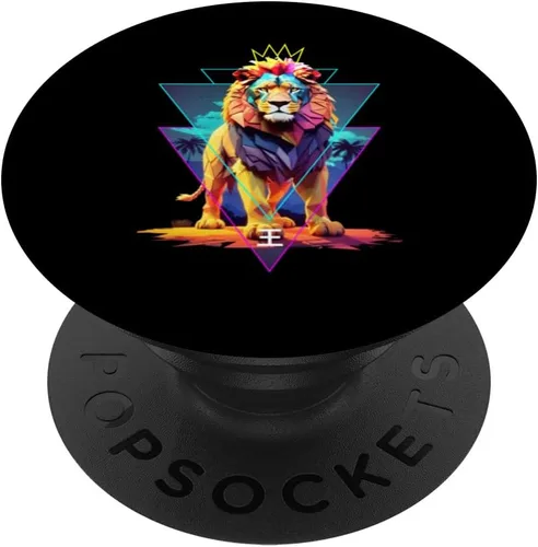 Vista 6 de African Lion Vaporwave African Pride King of Jungle PopSockets MagSafe PopGrip for iPhone