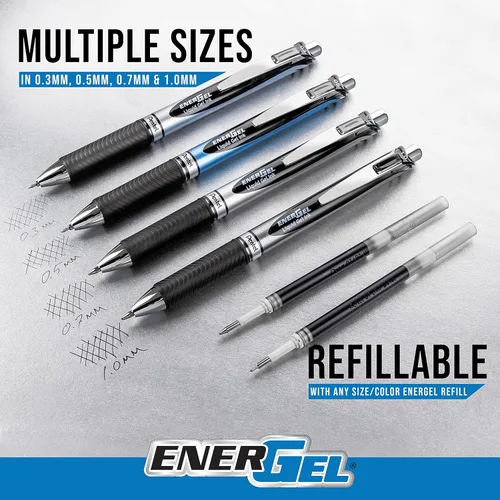 Vista 5 de Pentel BCA Ribbon - Pentel EnerGel Deluxe RTX - Bolígrafo retráctil de gel líquido (¹/₃₂ pulgadas), línea mediana, punta metálica, barril plateado