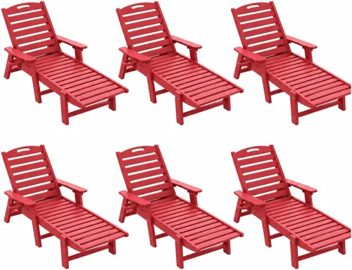 Vista 18 de Tumbona al aire libre, silla de descanso al aire libre con textura de madera, respaldo ajustable de 5 posiciones, silla de salón de polietileno