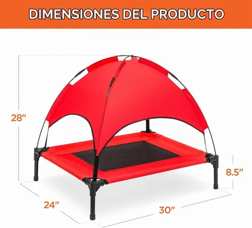 Vista 7 de Cama de malla elevada para perro Best Choice Products, con toldo desmontable, bolsa de viaje, tela transpirable., 30 pulgadas, Rojo