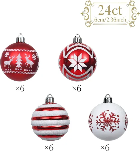 Vista 4 de Valery Madelyn Juego de adornos de Navidad de 24 quilates para decoración Redwhite