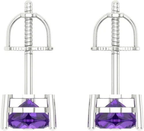 Vista 4 de Aretes de tuerca de diseño de amatista púrpura natural de 1.0 ct ideales VVS1 sin conflictos, diseño de amatista púrpura natural, oro blanco de 14