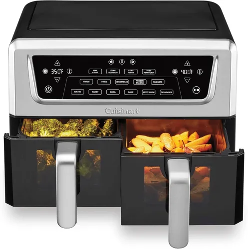 Vista 10 de Cuisinart Freidora de aire de 2 cestas, 2-4.25 QT, total 8.5 QT, 4 funciones: freír al aire, asar, hornear y mantener caliente, características Sync