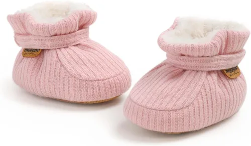 Vista 29 de Botines de forro polar para bebés, niños y niñas, pantuflas antideslizantes con agarre suave, zapatos de calcetín para recién nacidos, cuna