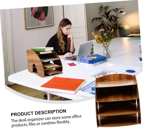 Vista 3 de Estantería de múltiples capas Soporte para libros Estante de almacenamiento de madera Soporte de archivo de papel de múltiples capas Paletas