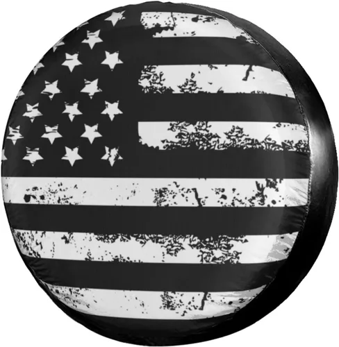 Vista 24 de Cubierta de Neumático de Repuesto con Bandera Negra de América con Agujero para Cámara de Respaldo Cubierta de Neumático de Rueda Compatible
