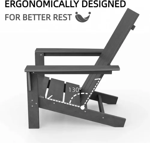Vista 3 de 3 sillas Adirondack resistentes a todo tipo de clima, silla Adirondack de plástico HDPE con mesa de textura de madera, silla de césped para piscina