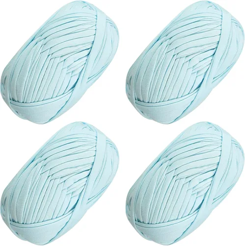 Vista 30 de 2 piezas de tela elástica para camisetas, hilo de crochet para tejer DIY, hilo de punto grueso tipo espagueti para proyectos de bolsos, mantas Aqua