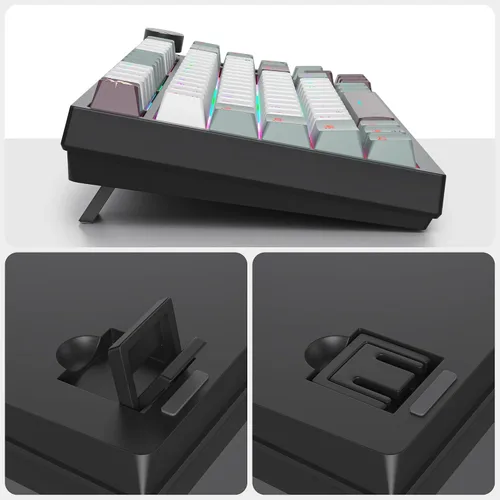 Vista 3 de Mist - Teclado para juegos con cable al 75%, intercambiable en caliente, montaje en junta, interruptor rojo, teclado mecánico TKL retroiluminado RGB