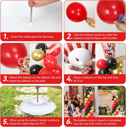 Vista 4 de Juego de 2 soportes de columna de globos nocturnos de película con 102 globos de aluminio de palomitas de maíz, soporte de torre ajustable de 5.57