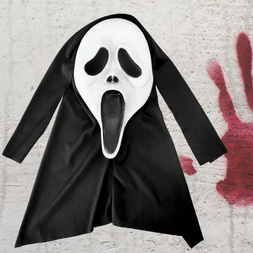 Vista 2 de Crethinkaty Máscara de terror de látex de cabeza completa con capucha negra