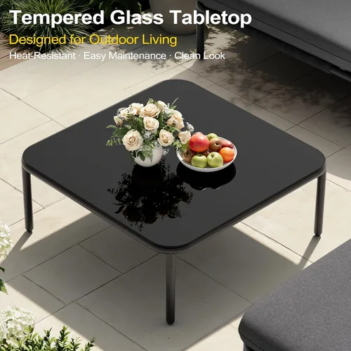 Vista 5 de Sofá modular moderno de 5 piezas para exteriores con mesa auxiliar, juego de conversación de patio de 31 pulgadas, resistente a la intemperie Gris