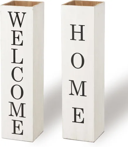 Vista 20 de Glitzhome Letrero de madera de bienvenida de 30 pulgadas de alto, rústico de doble cara en forma de caja "Welcome Home, Home" para decoración