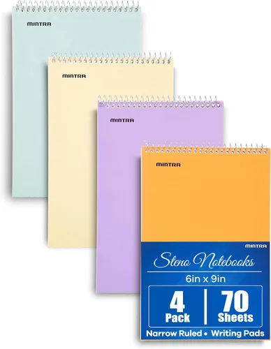 Vista 2 de Mintra Office Steno Books Set - Top-Spiral Bound, Narrow Ruled, White Tint Sheets, Poly Pastel Covered Notebooks for Office & School, Colorful