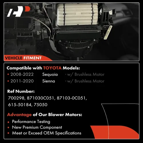 Vista 3 de A-Premium HVAC - Ventilador del calentador del motor con motor sin escobillas Compatible con vehículos Toyota - Sequoia 2008-2022, Sienna 2011-2020