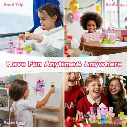 Vista 7 de WSHIMIN Princess Castle Toys Bloques de construcción magnéticos para niños de 4 a 8 años, juguetes sensoriales STEM magnéticos