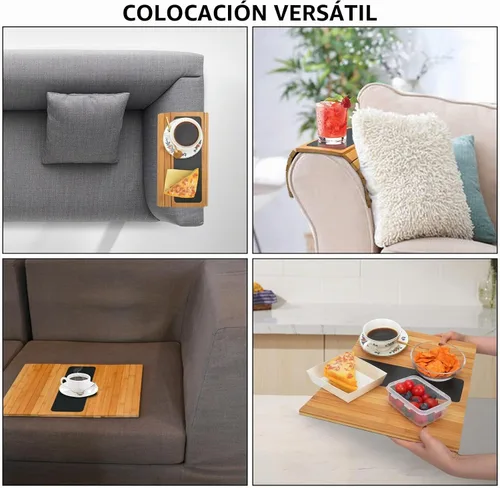Vista 4 de Numola Bandeja de brazo de sofá, mesa de bandeja para reposabrazos de sofá, mesa ajustable y plegable para aperitivos, alimentos, bebidas, teléfono