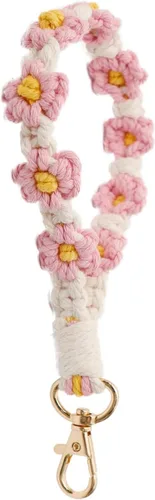 Vista 12 de Llavero de macramé bohemio hecho a mano con tejido de margarita