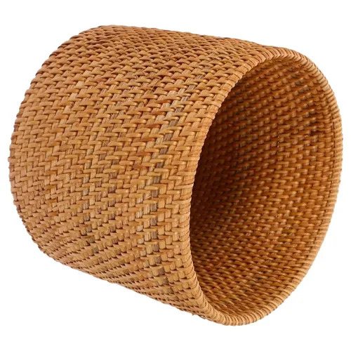 Vista 2 de Jarrón de ratán hecho a mano, almacenamiento cilíndrico, papelera de escritorio, cesta de almacenamiento de ratán (7.9 in)