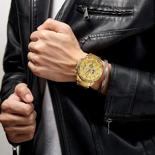 Vista 4 de Reloj cronógrafo de cuarzo de lujo para hombre acero inoxidable y metal resistente al agua informal con fecha