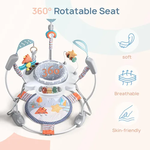 Vista 4 de Centro de Actividad para Bebé, Centro de Actividad con Saltador para Bebé con Música, Juguetes Interactivos, Asiento Giratório de 360°, 3 Alturas